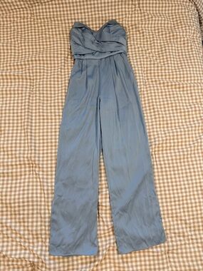 Azazie Strapless Draped Jumpsuit in Slate Blue